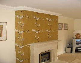 Feature wall wallpapering. Interior in Banbury, Oxfordshire 